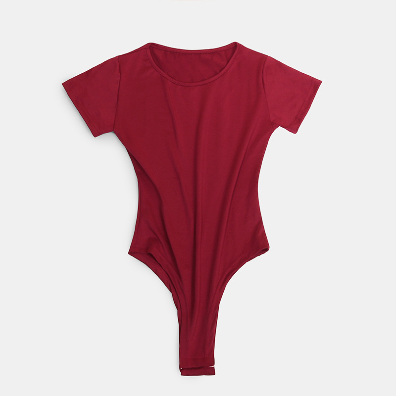 Womens Seamless Short Sleeve Bodysuit - Round Neck Thong Body Shaper